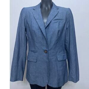 Savile Row LONDON Chambray Blazer Women’s M One Button Preppy Heritage Old Money
